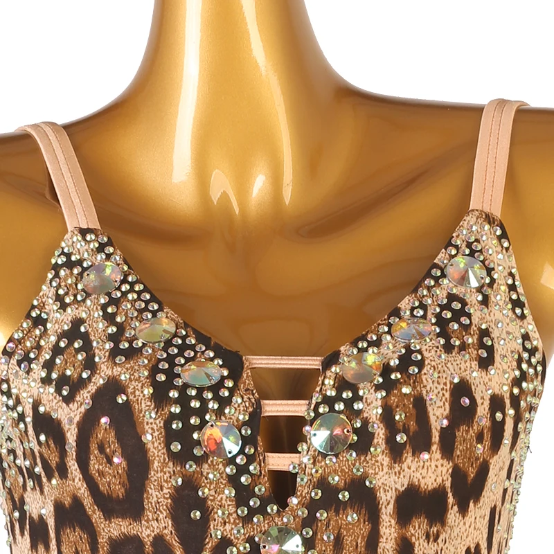 Latin Dance Dress leopard Lady junior latin dance costumes women fringe latin competition dress lq410