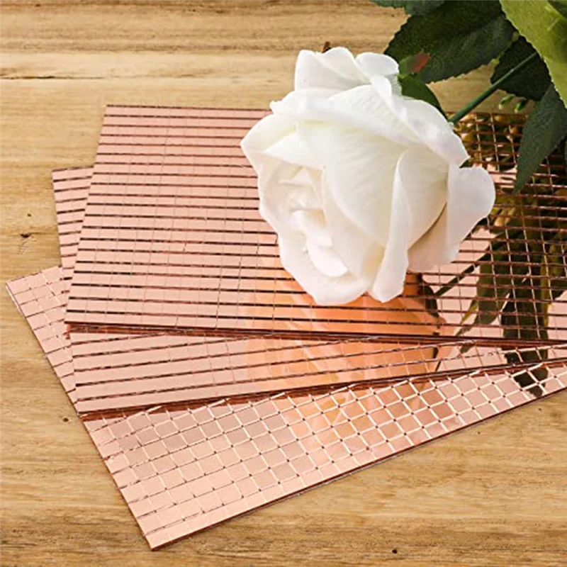 6000Pcs Self-Adhesive Mirrors Mosaic Tiles, 10 Sheets Glass Tile 5X5mm Glass Mirrors Mosaic Tiles Sticker (Rose Gold)