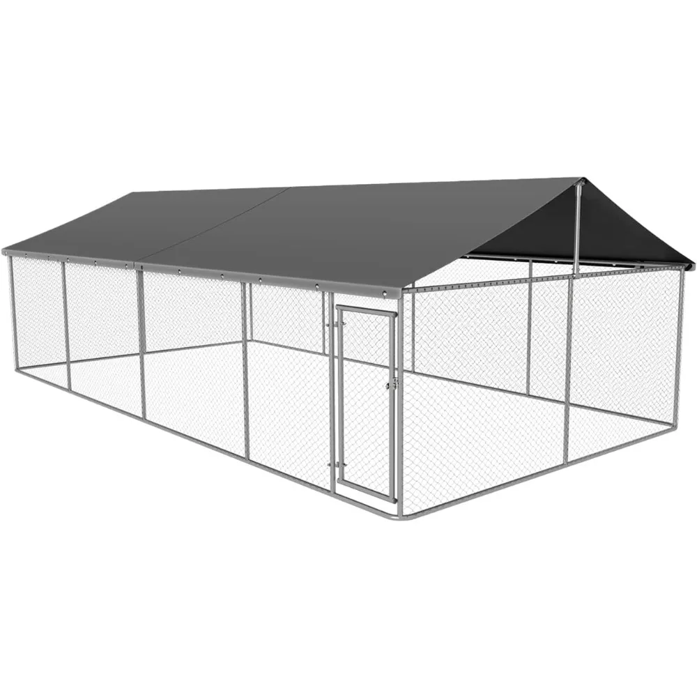 

Outdoor Dog Enclosure Heavy Duty Dog Kennel House Mesh Dog Big Cage Pet Kennel Steel Fence with Secure Lock(19.68'*9.84')