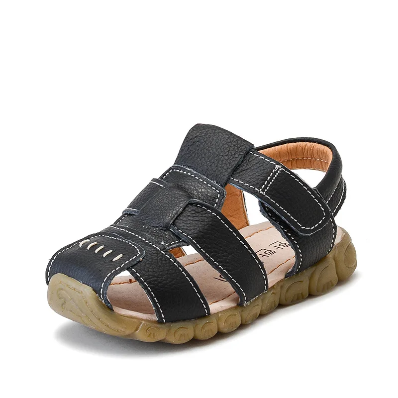 Children Genuine Leather Sandals Boys Cowhide Leather Beach Shoes Girls Quality Breathable Shoes Baby Soft Anti-kick Summer Shoe