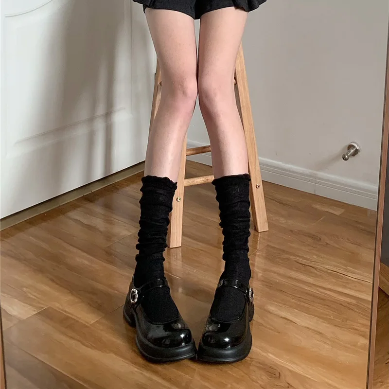 Meias mulher verão fino cor sólida meados de bezerro meias macio respirável solto trajes doce balle meninas meias brancas mangas puff