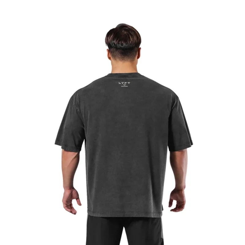 BRON TO LYFT DEATH METAL LOGO BIG T-SHIRT Men's Oversized Washed T-shirts Muscle Fitness Cotton Vintage Tee Gym Training Shirts