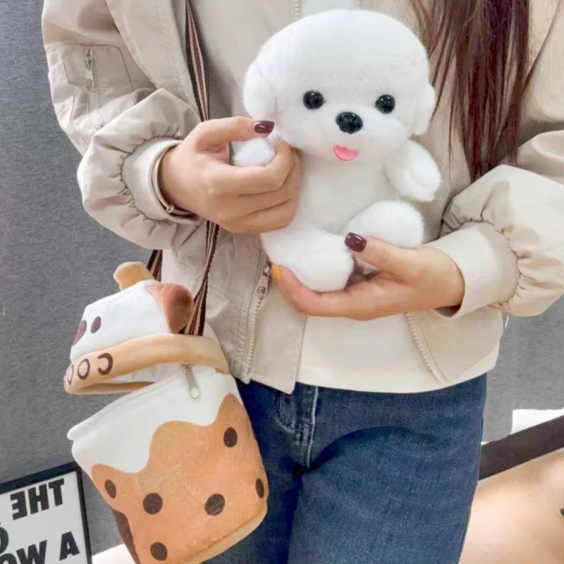 

В наличии Kawaii плюшевая чайная чашка собака чучело маленький щенок кукла сумка украшения игрушка для девочек на день рождения зима пушистый модный творческий подарок