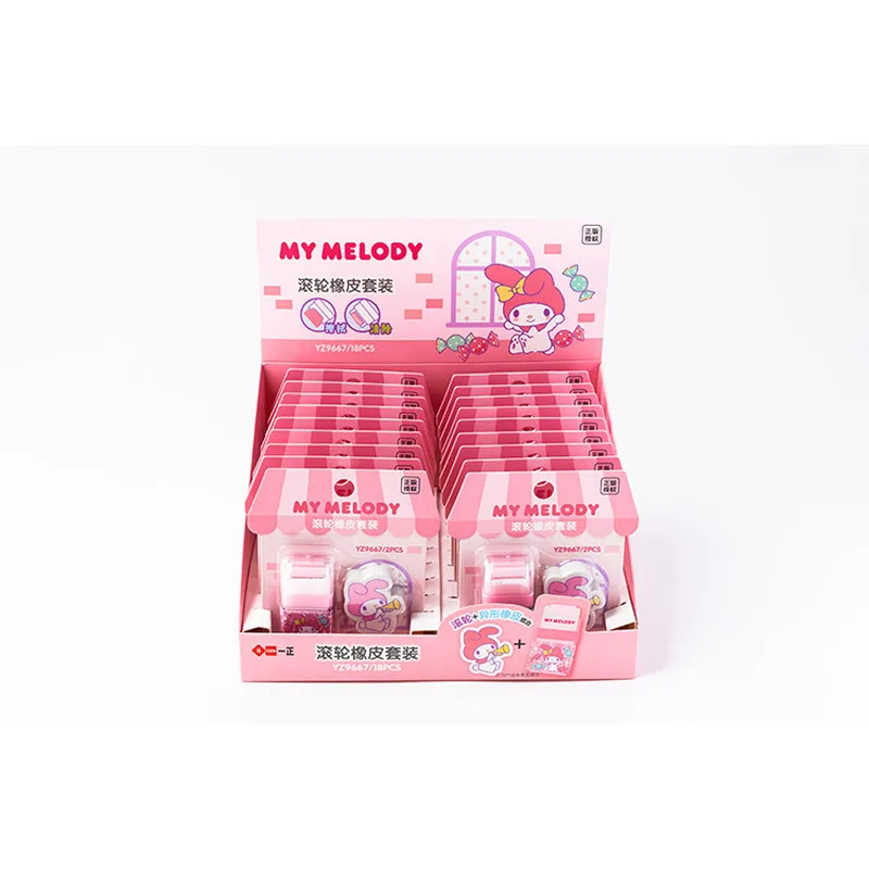 18pcs Sanrio Roller Rubbers Set Cartoon Kuromi Hellokitty Pochacco Pencils Erasers Stationery Students Erasers Learning Supplies