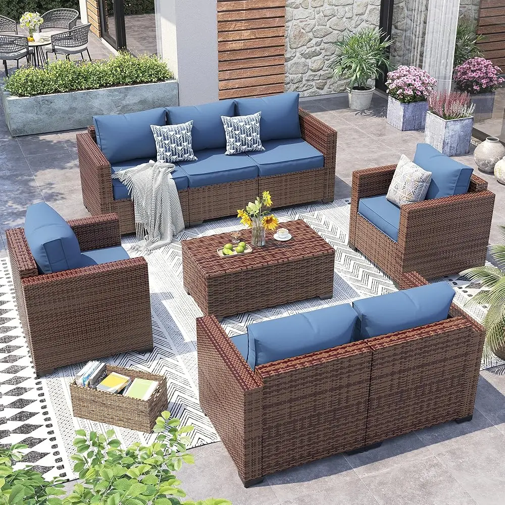 

Patio Furniture Set,5 Piece Wide Armrest Outdoor Furniture Chair With 4"" Thickened Cushion,Wicker Patio Conversation Sets With