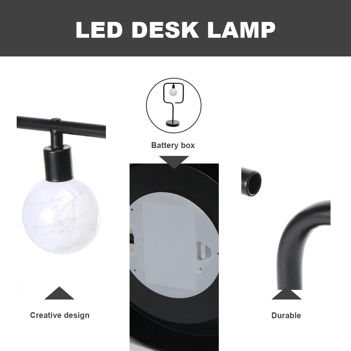 LED Night Lamp Simple Desk Iron Bulb Decorative Chargeable Desktop Light Retro Plastic Wrought Bedside