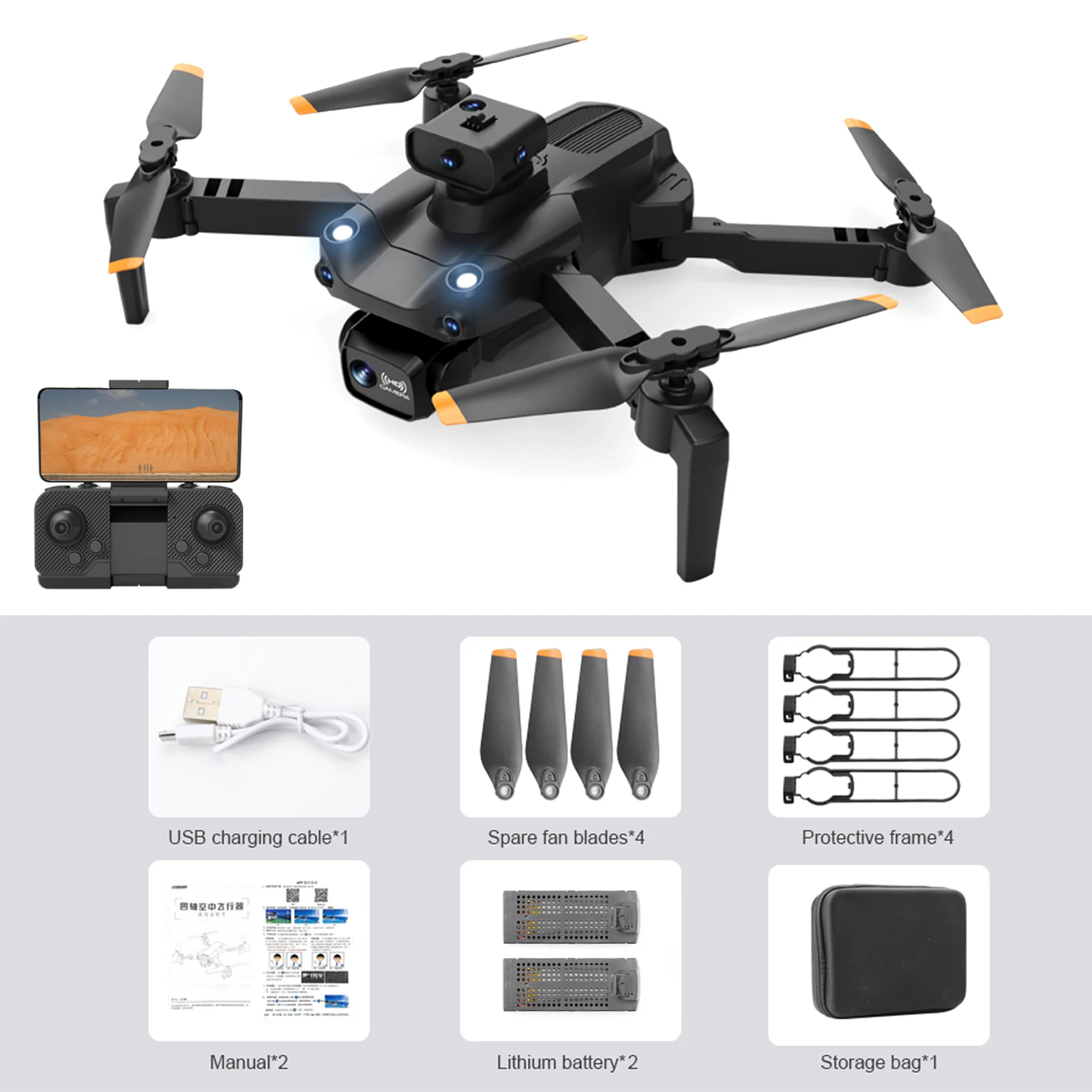 Telecomando Drone Daul Camera 4K con custodia 5 lati Evitamento ostacoli Posizionamento del flusso ottico 5GWIFI FPV Quadcopter