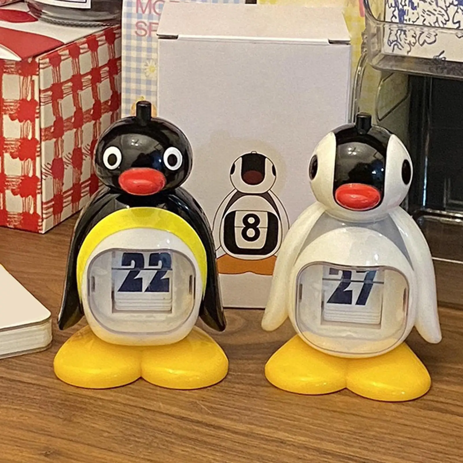 Calendário Perpétuo de Mesa com Pinguim: Boneco de Pinguim Fofo para Decoração Criativa de Casa e Presentes de Aniversário