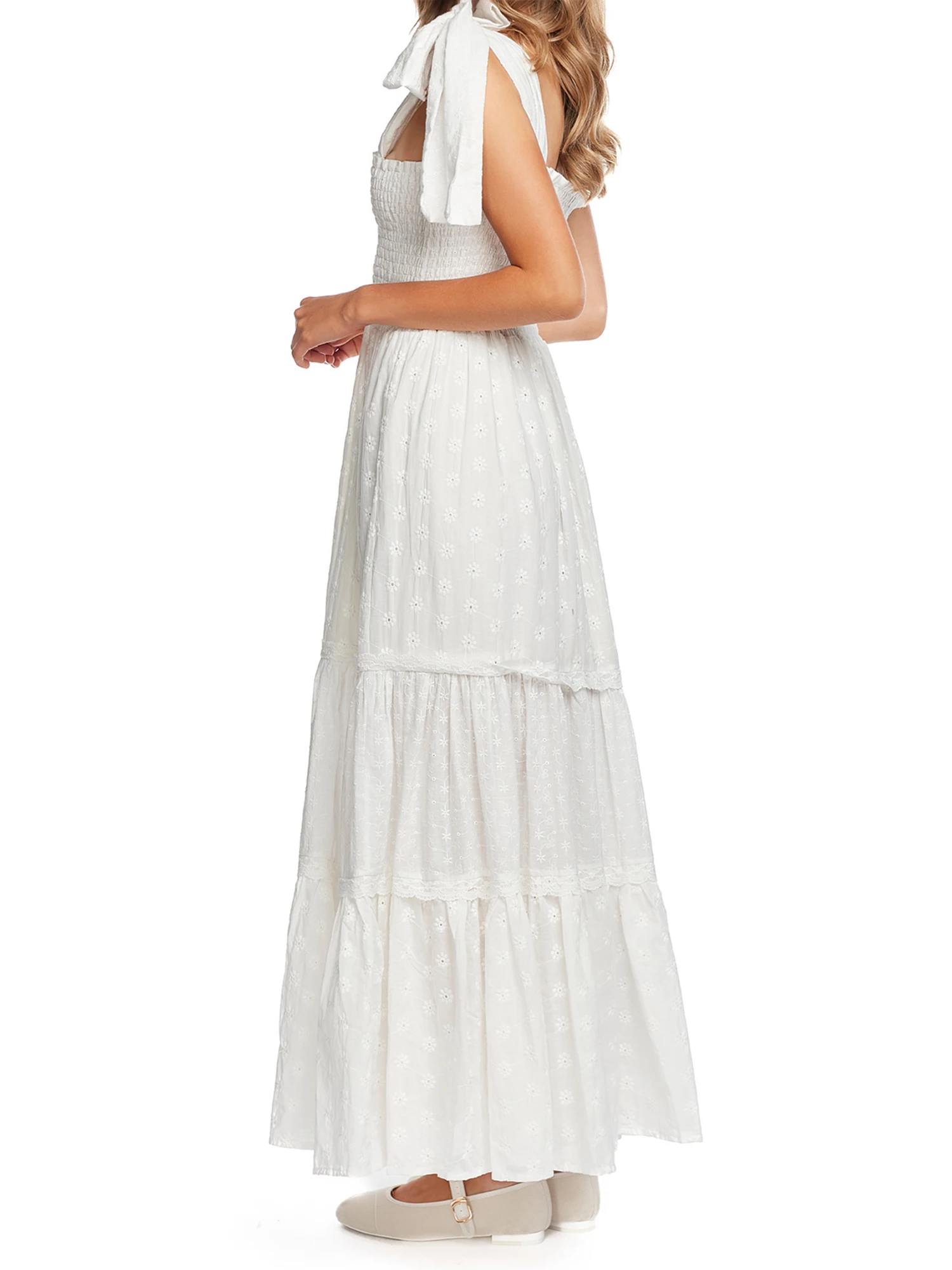 Women s Ruffle Sleeve Maxi Dress with V-Neckline and Floral Print Summer Boho Long Dress Beach Vacation Dress