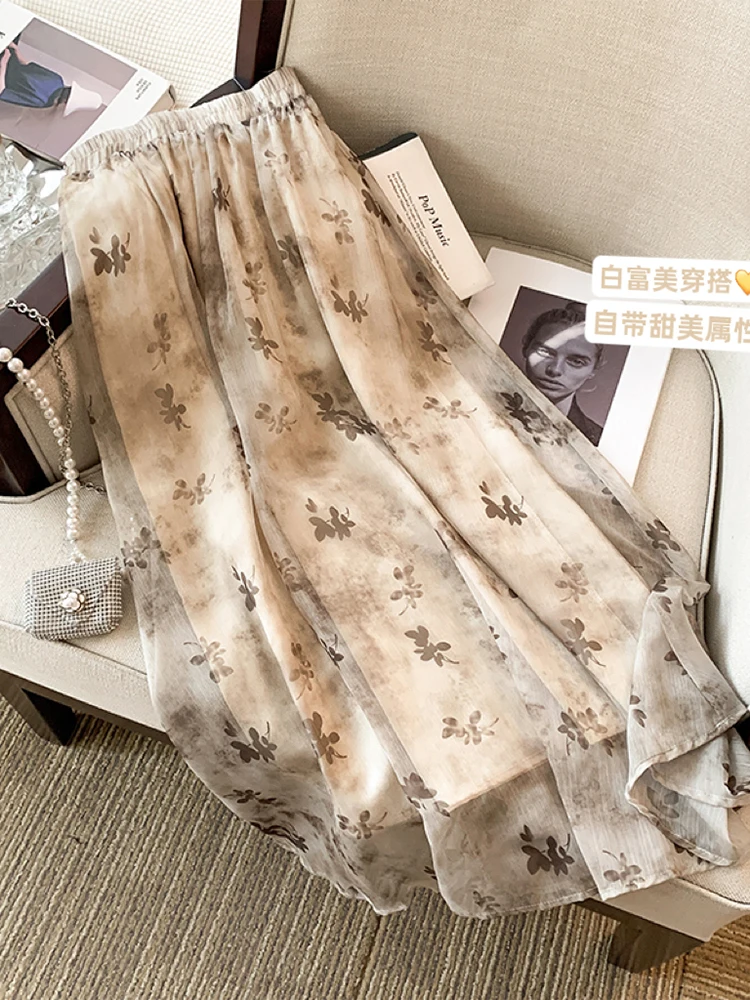 

Женская желтая юбка трапециевидной формы, винтажная модная уличная одежда 90-х годов, эстетичная юбка с цветочным принтом Y2k, корейские длинные юбки в стиле Харадзюку, одежда 2000-х годов