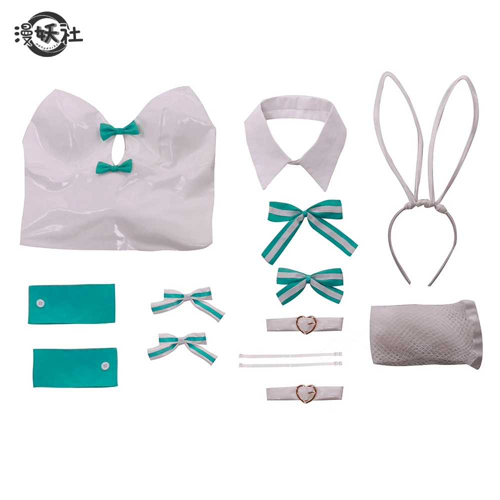 Mikuu Cosplay Niedlicher Rurudo-Künstler Weißes Häschenmädchen-Kostüm Damen Elastisches Leder Sexy Cosplay Häschenanzug Weiß Grün Overalls