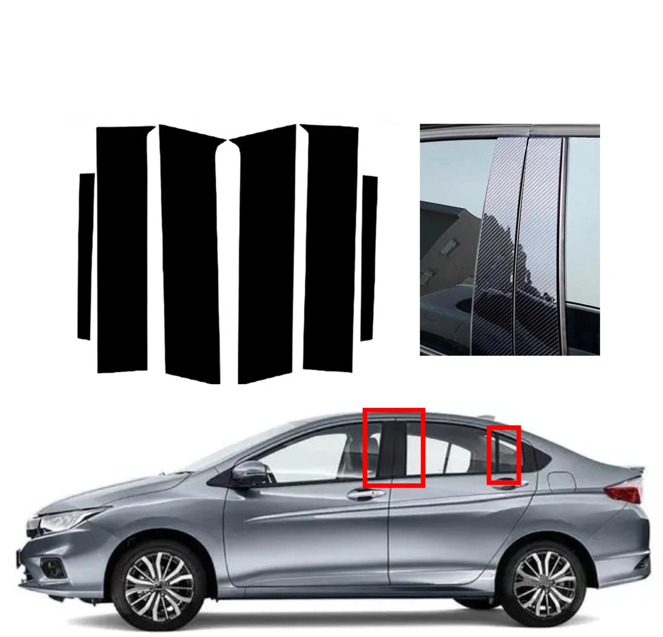 

Fit For Honda City Sedan Hatchback 2020 2021 2022 2023 6pcs Silver Carbon Gloss Black Pillar Posts Door Window Sticker Cover