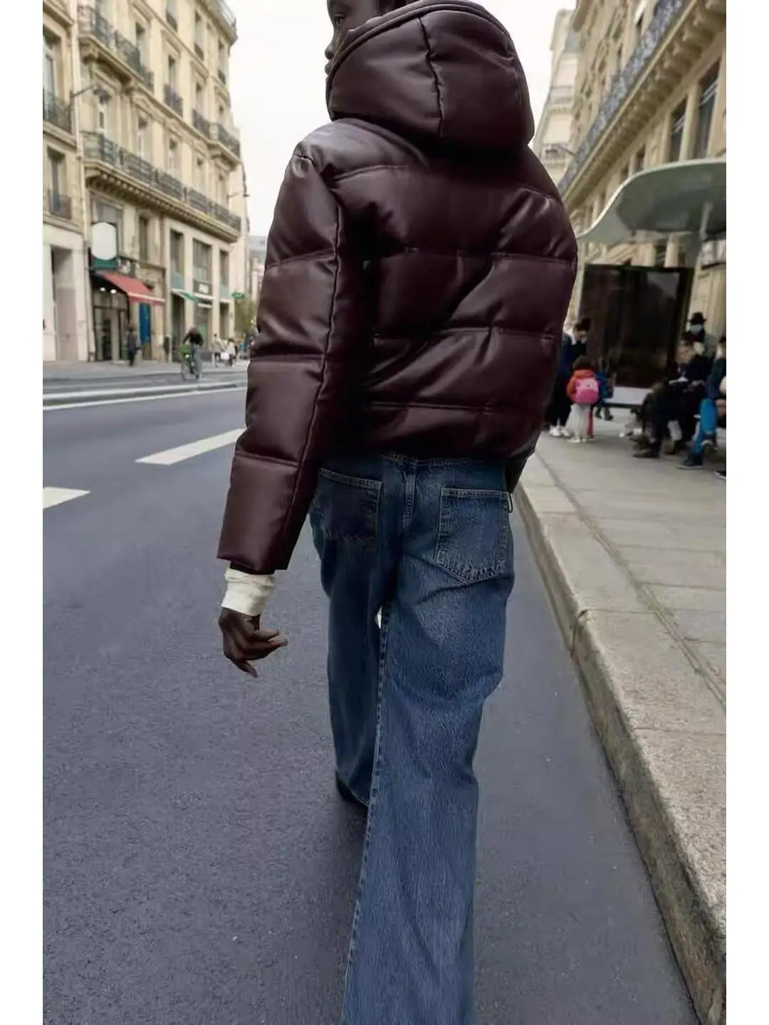 سترة من الجلد مع غطاء محرك السيارة وسحاب للإغلاق وحزام ملابس خارجية عصرية دافئة للنساء ملابس قطنية طويلة Sve #5