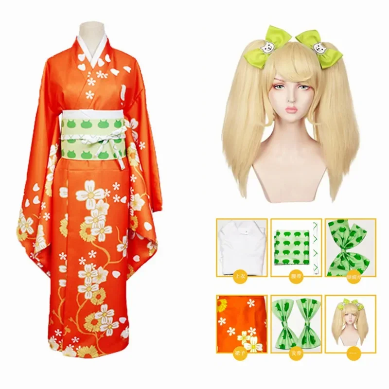 A Anime Super Danganronpa 2 Saionji Hiyoko Kimono Cosplay Costume Vestido Dress Clothes Halloween Costumes Suit Wig Anime Figure