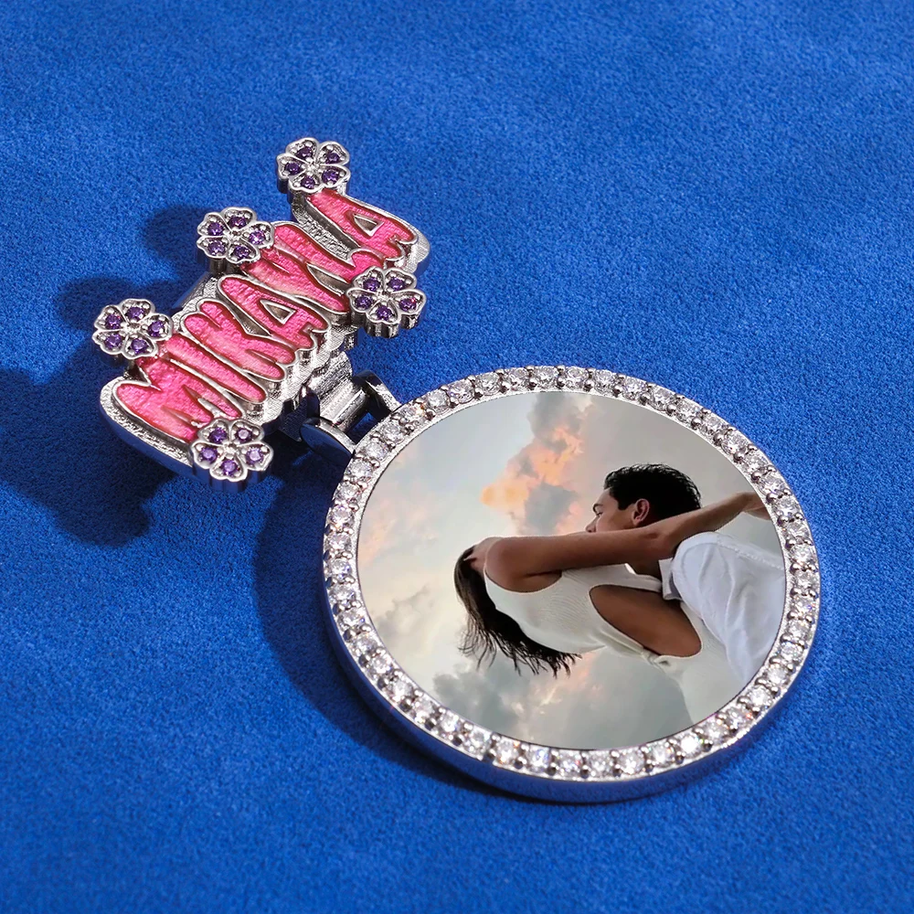 

ICEBLING маленький кулон с фото из муассанита на заказ, круглая цепочка из серебра 925 пробы, персонализированный эмалированный крючок с буквами, ювелирные изделия в стиле хип-хоп