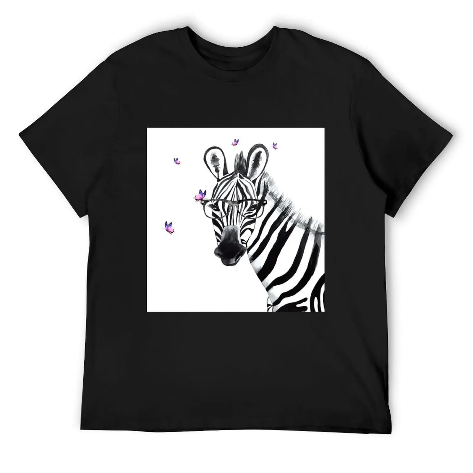 Zebra with glasses and butterflies T-Shirt kawaii clothes quick drying mens big and tall t shirts