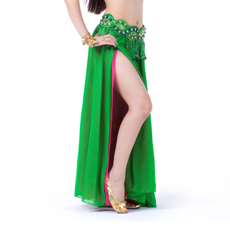 Mixed Color Double Split Chiffon Belly Dancing Skirt Lady Belly Dance Skirts Women Sexy Oriental Belly Dance Skirt Professional