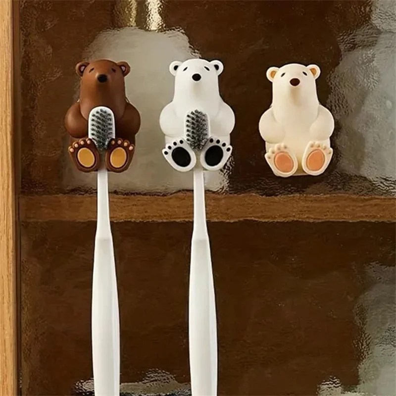 Cute Three-dimensional Bear Silicone Non-perforated Wall-mounted Toothbrush Holder Cute Suction Cup Toothbrush Holder