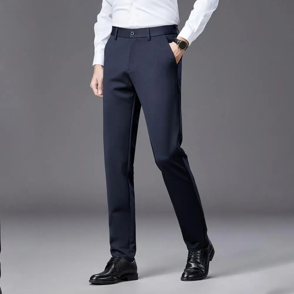 Breathable Men Business Pants Men's Non-iron Elastic Suit Pants Wrinkle Resistant Business Trousers for Office Formal Wear Thin