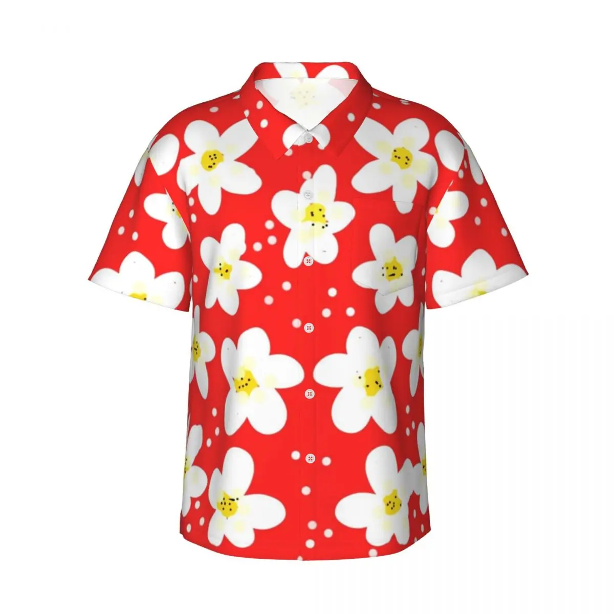 

Bright Flowers Casual Shirt White Daisies Print Retro Hawaiian Shirts Men Short-Sleeve Beach Y2K Funny Pattern Oversize Blouses
