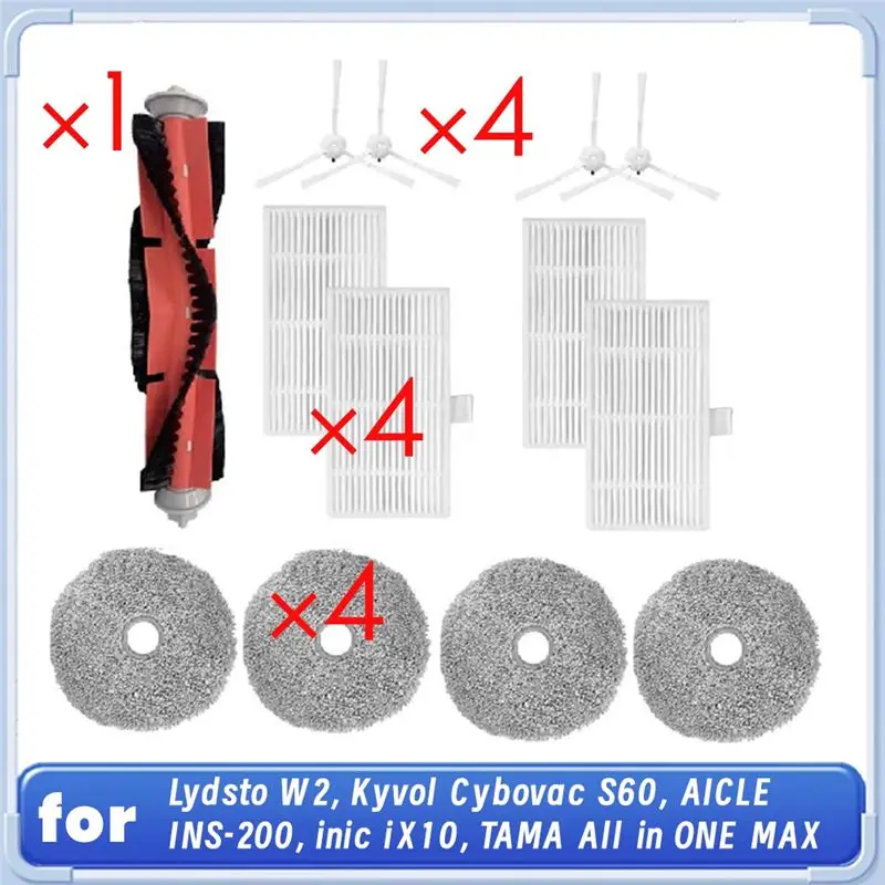 AB13-13 Piezas para Lydsto W2, Kyvol Cybovac S60, AICLE INS-200, Inic IX10, TAMA All In ONE MAX Kit de limpieza para robot aspirador
