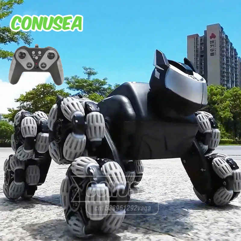 Rc Robot Dog Electronic Robot Dog Stunt Twist Drift Toy Rotation Hand Remote Dual Control Electric Pet for Children's Toys Boys