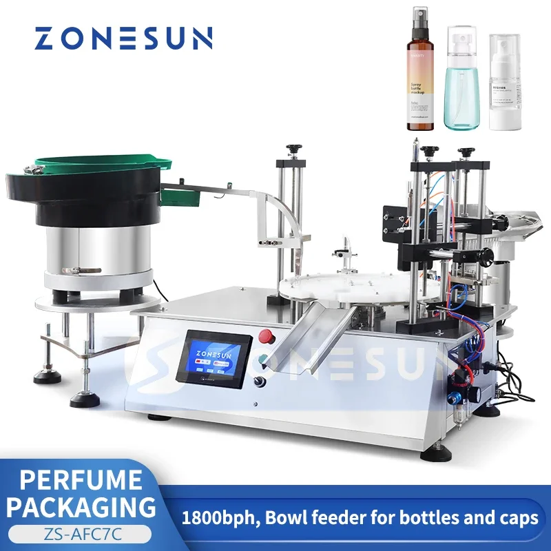 ZONESUN Vial Perfume Bottle Filling Machine with Bowl Feeder Peristaltic Pump Servo Control Packaging Machine ZS-AFC7C