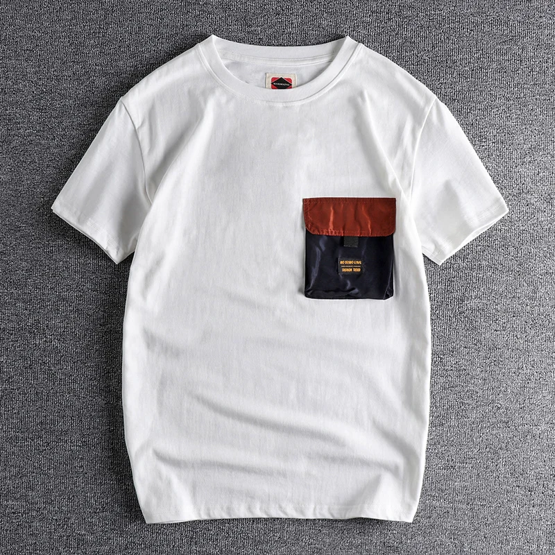 Sommer neue japanische Retro Schwergewicht Kurzarm Tasche T-Shirt Herrenmode 100% Baumwolle gewaschen alte lose lässige Paar Tops