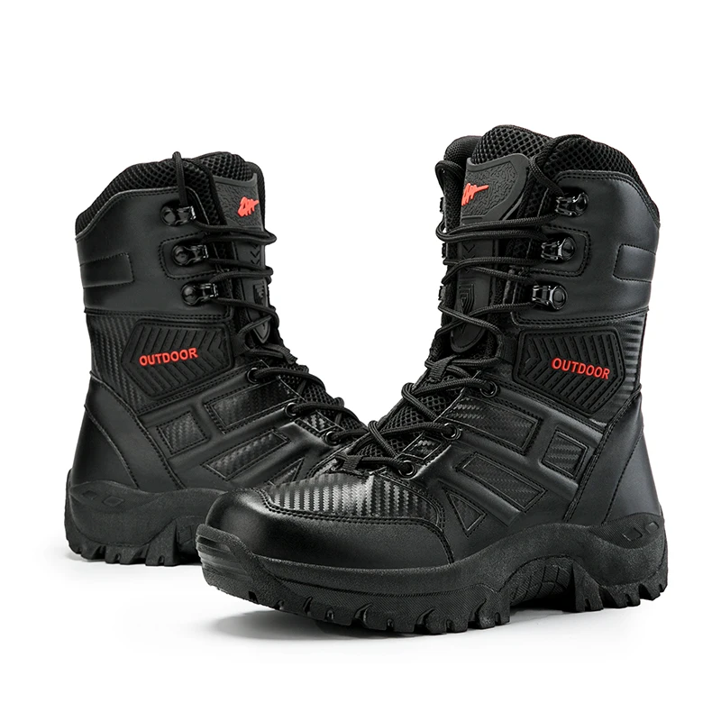 High Quality Men's Brand High-Top Leather Boots Breathable Desert Combat Men's Boots Outdoor Shoes Non-slip Hiking Ankle Boots