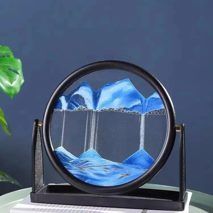 8-Inch 3D Glass Sand Art Timer Flip-Over Dynamic Mountain Landscape with Flowing Water Design,Desktop Decorations Birthday Gift