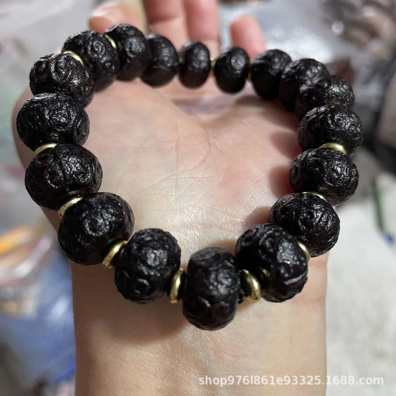 

Melon Bead 14Mm Patterned Patina Old Agate Ruyi Bracelet