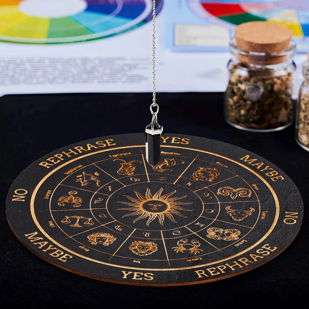 Sun Pendulum Board Wooden Dowsing Divination Plate Witchcraft Astrology Altar Supplies Metaphysical Message Board Beginner Gift