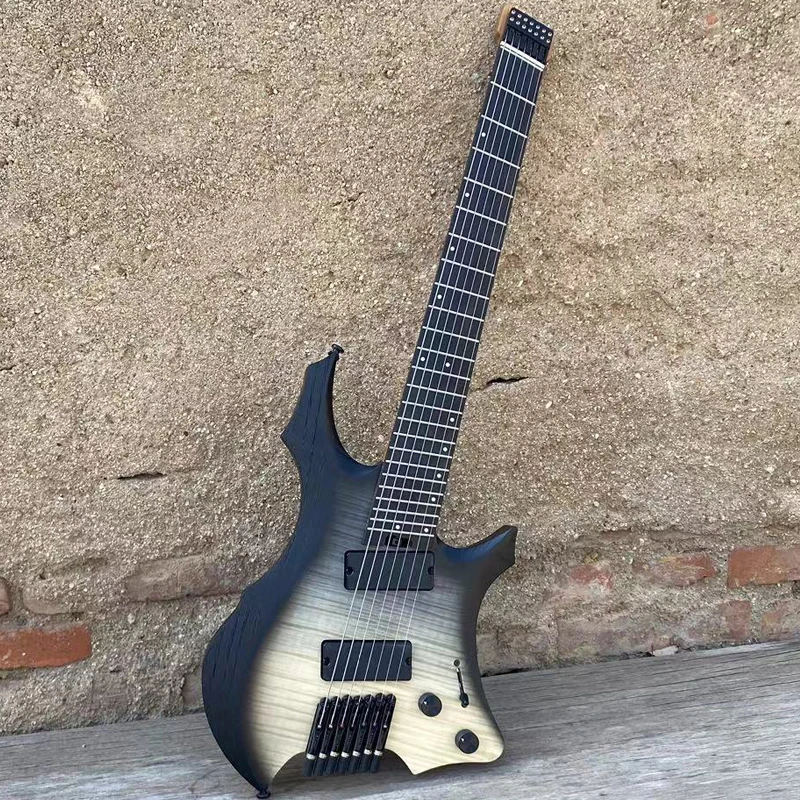 

Acepro 7 String Headless Electric Guitar, Fanned Frets, Active Pickups, 9 Piece Roasted Maple Neck, Ash Body Flame Maple Top