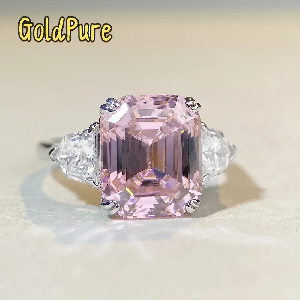 

Роскошное женское кольцо Goldpure из платины PT950 с розовым муассанитом и бриллиантом изумрудной огранки квадратной формы