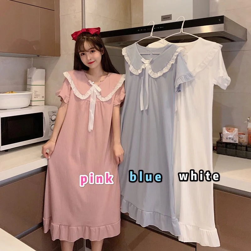 Nightgowns Women Tender Elegant Popular Casual Long Sleeve Nightdress Loose Ruffles Patchwork Bow Sleepwear Large Size 3XL