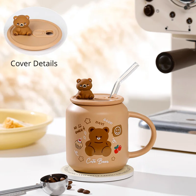 Cute Ceramic Little Cute Bear Straw Mug Creative Home Office Student Girl Heart Water Coffee Cup Couple Mug Drink Gifts