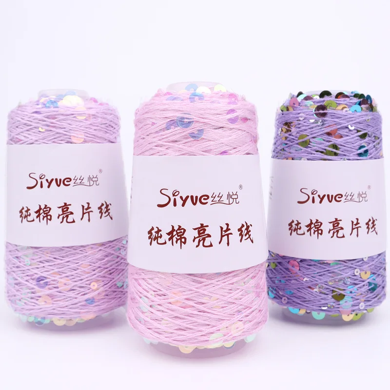 100g 3mm+6mm Sequin Pure Cotton Yarn, Hand Woven DIY Fashion Clothes and Accessories Crochet Thread, Birthday Gift Knitting Yarn