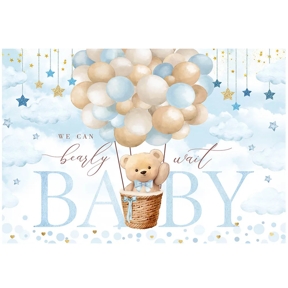 Mocsicka Baby Shower Background Bear Balloon Blue Boys Welcome Party Decor We Can Bearly Wait Backdrop Custom Banner Photo Shoot