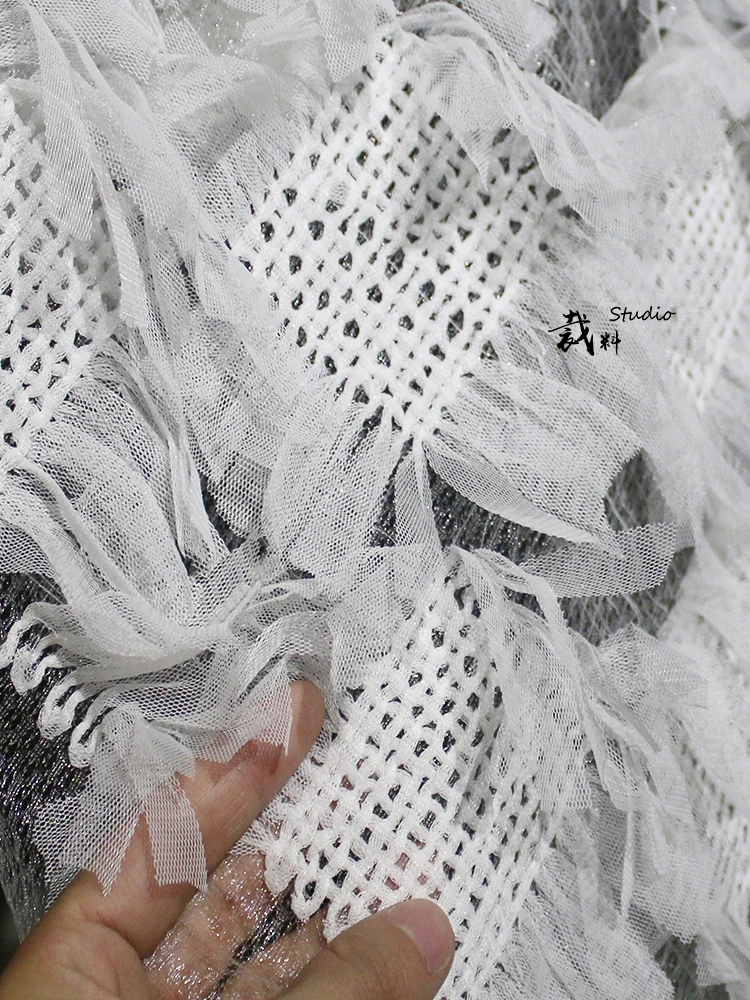 woven 3d texture mesh dressing fabric,perspective designer cloth lace fabric Wedding Dress Tulle Material fabrics for patchwork