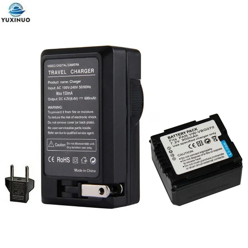 

900mAh VW-VBG070 VBG070A Camera Battery + AC Charger For Panasonic VW-VBG130 VBG130E VW-VBG260 SDR-H20 SDR-H28 SDR-H258 HDC-SD1