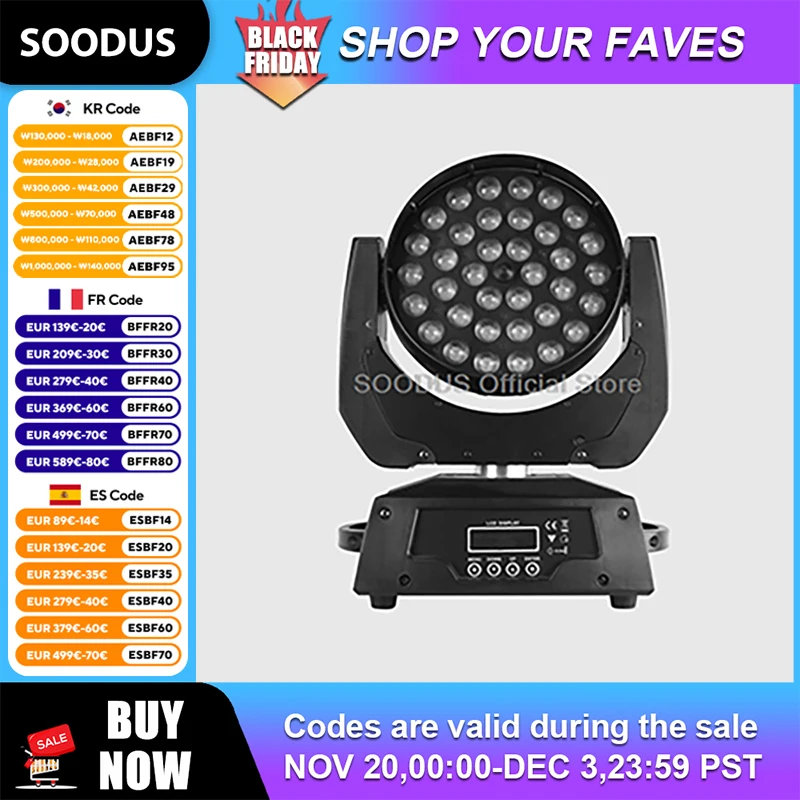 

RDM Smart Moving Head Par Light Полноцветные прожекторы 36 светодиодов Прожектор с сценическим эффектом для DJ Дискотека Свадебное шоу Концертное освещение