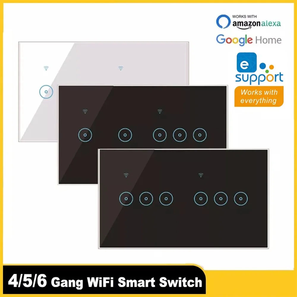 CBE 4/5/6 Gang Smart Wall Touch Switch EU Standard WiFi Switch EWelink 10A Voice Control for  Alexa Google Home Smart Home