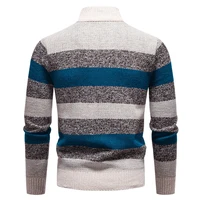 2025 Autumn Winter Knitting Pullovers Men Patchwork Striped Fashion Stand Collar Pull On Knitted Sweater Man Thick Warm Knitwear 2