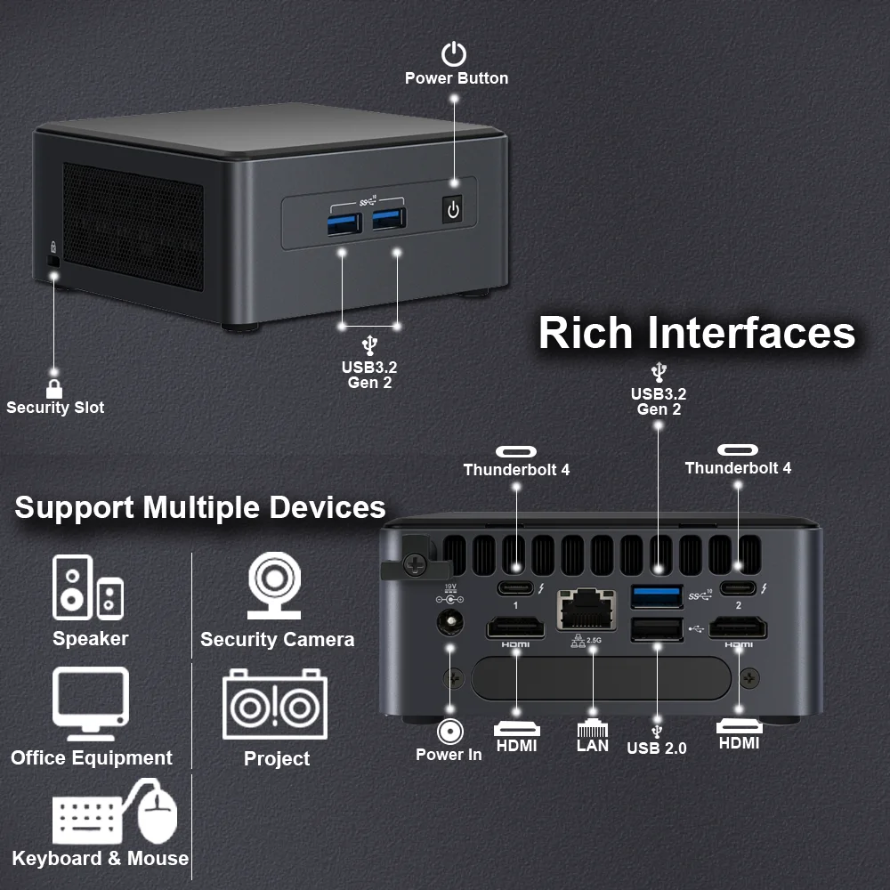 MiniデスクトップIntel Core Processor, Tiger Canyon,nuc11tnhi7,nuc11tnhv7,nuc11tnhv7,nuc 11 pro,i7-1165G7,1185g7