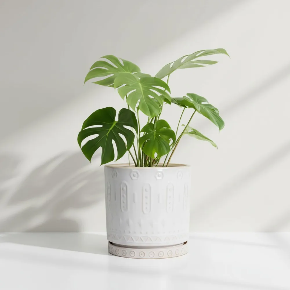 وعاء زراعة سيراميك كبير مقاس 10 بوصة مع فتحات تصريف وصحون للنباتات الداخلية والخارجية ديكور حديقة المنزل #1