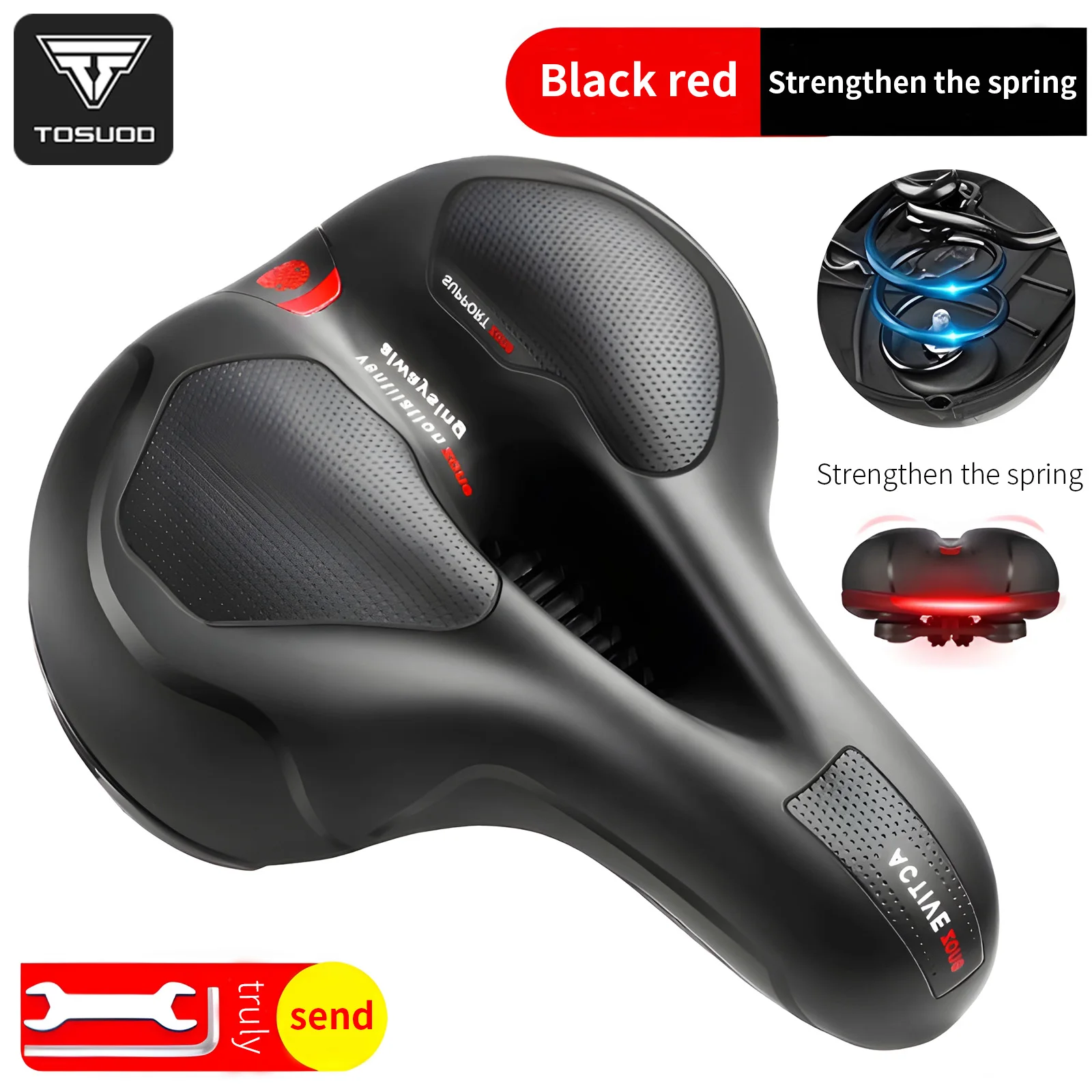 

TOSUOD Bike Seat With Installation Tools Waterproof Comfortable Breathable Reflective Bicycle Seat Leather+Sponge Material