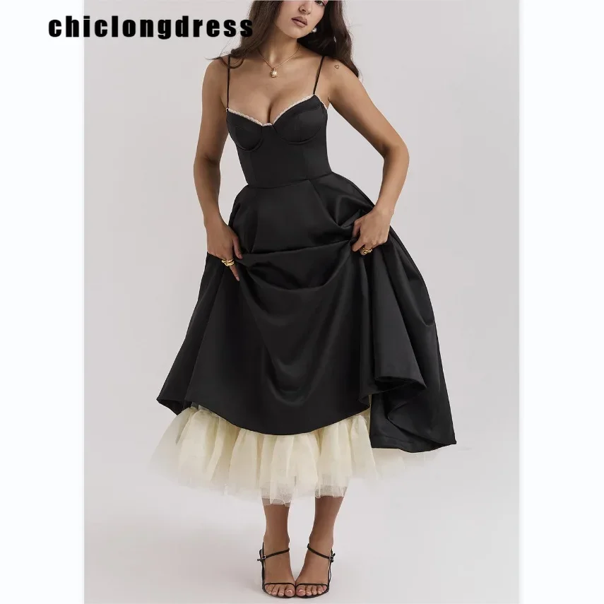 

Spring Summer Elegant Camisole A-line Dress Women Sexy Camisole High Waisted Mesh Fluffy Evening Gown Women