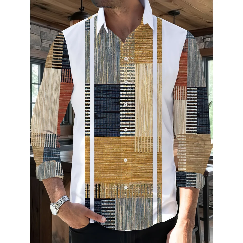 

Men's Shirt Graphic Geometric 3D Printed Summeroutdoor Street Long Sleeved Printed Clothing Fashion Street Clothing Casual Shirt