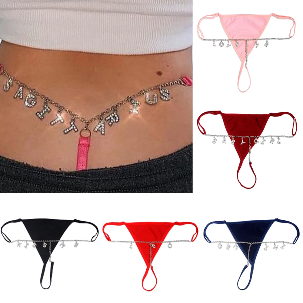 Tanga personalizada colorida con nombre de letra A-Z, cadena para el cuerpo para mujer, ropa interior Sexy, bragas de Bikini, joyería para el cuerpo DIY, triangulación de envíos