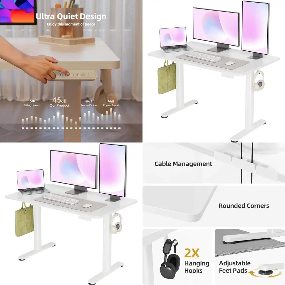 White 48x24 Ergonomic Electric Sit-Stand Desk with 3 Memory Heights for Home Office